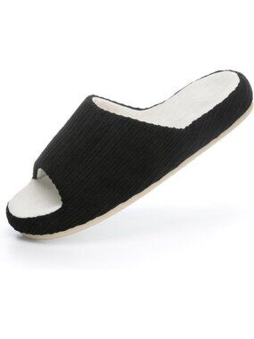 Women's Black Pull-On Classic Memory Foam House Cozy Open Toe Soft Slipper Shoes